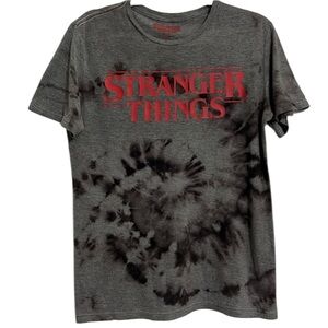 Stranger Things Unisex Grey & Black Tie Dye Graphic Tee Size Small